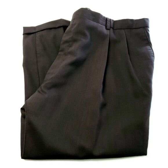 Pronto Uomo Wool Dress Pants Slacks 44/23 Short Leg Chocolate Brown Pleated High - Picture 1 of 6